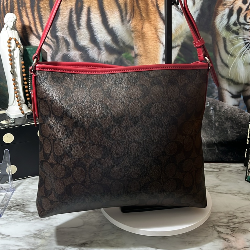 COACH Shoulder Crossbody Bag Signature PVC Red and  Brown Japan Exclusive. - Picture 9 of 17